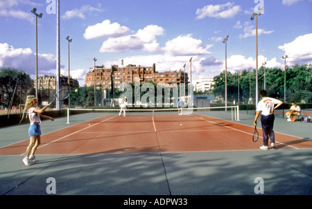 Paris, FRANCE, Urban Parks Teens Playing Tennis in 'Porte d'Orleans' Outside Tennis Courts, teenagers outside urban Stock Photo