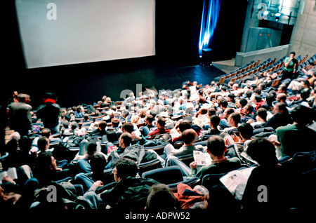 Interior Cinema Theater With Audience From Back 'Forum des Images'  Paris France, Aerial, Large crowd from above, Screen people at the movies, inside Stock Photo