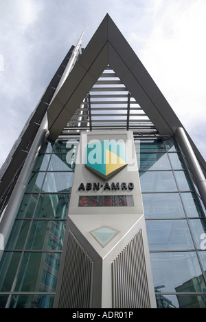 Sign and office building for the Dutch bank ABN AMRO now the offices of RBS in Bishopsgate City of London England UK Stock Photo