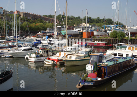 Bristol England yachts and motor boats moored at the Baltic Wharf marina in Bristol harbour Stock Photo