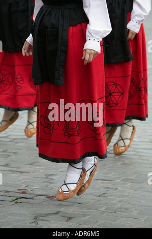 Young girls performing a traditional Basque folk dance in Plaza Arriaga Bilbao Stock Photo