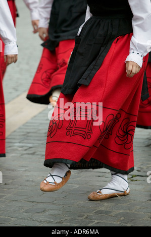 Young girls performing a traditional Basque folk dance in Plaza Arriaga Bilbao Stock Photo