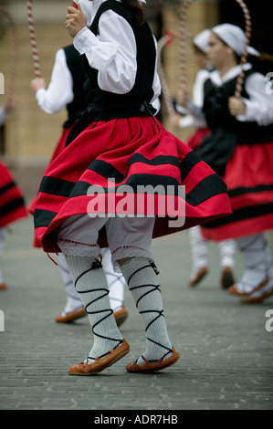 Female Basque teenagers perform traditional Basque folk dances Plaza Arriaga Bilbao Stock Photo