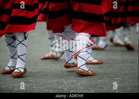 Female Basque teenagers perform traditional Basque folk dances Plaza Arriaga Bilbao Stock Photo