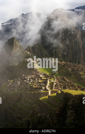 [Machu Picchu], Lost City of the Incas, Peru, view over ancient Inca ruins and mountains in morning mist, Andes, 'South America' Stock Photo