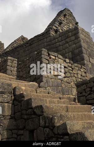Stone walls and stairs at the ancient Inca ruin of Ollantaytambo ...