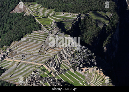 [Machu Picchu], aerial view of ancient Inca [Lost City] from [Huayna Picchu], Peru, 'South America' Stock Photo