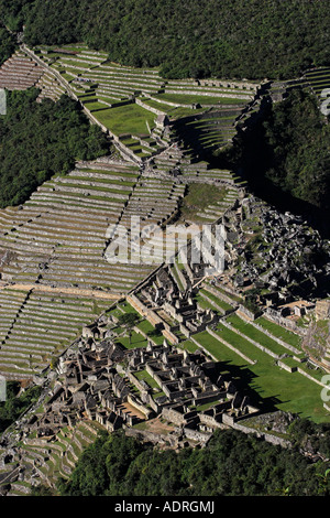 [Machu Picchu], aerial view of ancient Inca [Lost City] from [Huayna Picchu], Peru, 'South America' Stock Photo