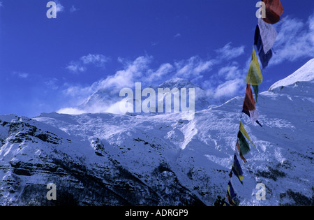 Snowy slopes of Annapurna II IV range as seen from Ngawal Ghyaru villages in Annapurna Conservation area Nepal Stock Photo