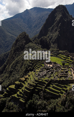 [Machu Picchu], Peru, view over ancient Inca ruins and agricultural mountain terraces, [Sacred Valley], Andes, 'South America' Stock Photo