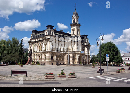 The Central Square of the Little or Lesser Poland town of  Nowy Sacz.  The building dominating the square is the Town Hall. Stock Photo