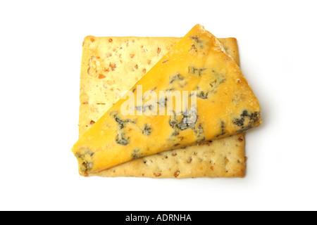 Stilton Shortbread Red Stilton on a cheese biscuit isolated on a white studio background ...