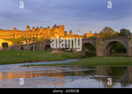 The medieval Cite and the old bridge over the River Aude Carcassonne Languedoc France Stock Photo