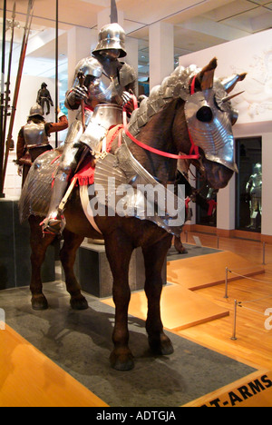 Horse cavalry mounted knight armour medieval Leeds Royal Armoury interior gallery England UK United Kingdom GB Stock Photo