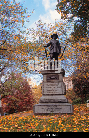 New York City Central Park The Pilgrim Statue on Pilgrim Hill Autumn USA Stock Photo