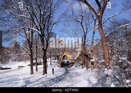 New York City Snow in Central Park The Dairy in Winter Manhattan NYC USA Stock Photo
