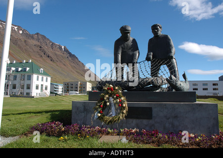 Monument to fishermen in Ísafjörður, in Iceland's West Fjords Stock Photo