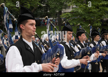 Oviedo Asturias asturian band bagpipes Spain Stock Photo