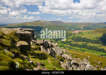 Summit of Sugar Loaf mountain Abergavenny Wales looking towards Brecon Beacons Stock Photo