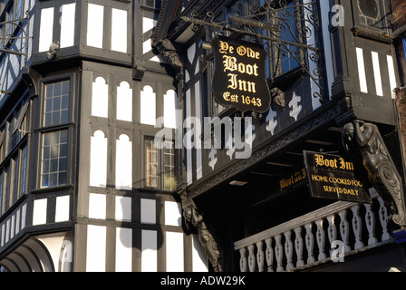 Ye Olde Boot Inn situated on the Rows in Eastgate Street in the historic city of Chester Stock Photo