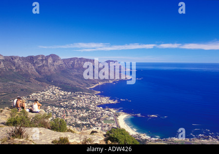 Camps Bay and the 12 Apostles, in the middle Karbonkel Mountain, from Lion`s Head, Capetown (Kaapstadt), South Africa Stock Photo