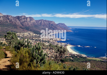 Camps Bay and Bakoven with Twelve Apostles and Karbonkel mountain, from Lions Head, Capetown, South Africa Stock Photo