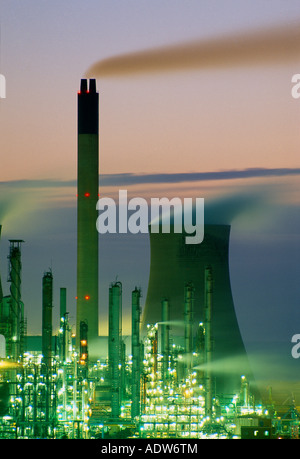 pollution global warming belching chimneys at a chemical plant Port Talbot Wales UK Stock Photo