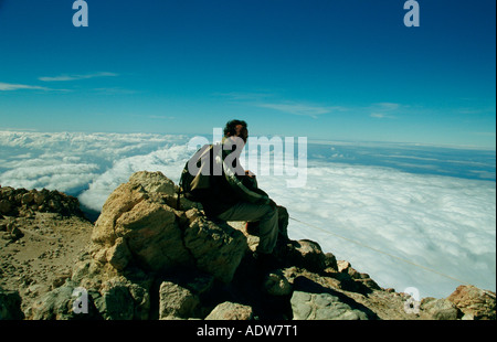 Fernando on the summit of Mt Teide Parque Nacionale Del Teide Tenerife Stock Photo