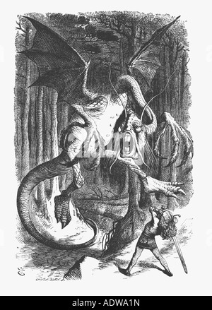 Illustration of the Jabberwock from Lewis Carroll's Alice Through the Looking Glass by John Tenniel Stock Photo