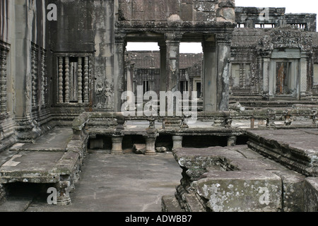Internal courtyard at the ancient and historical Angkor Wat temple Angkor village Cambodia Asia Stock Photo