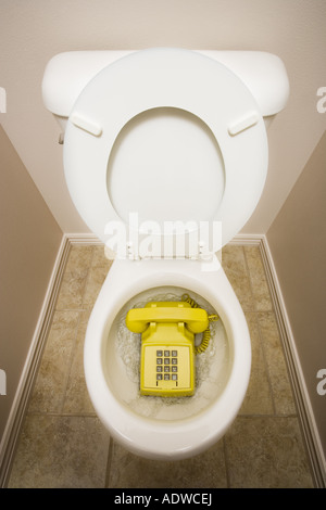 Toilet with old fashioned telephone Stock Photo