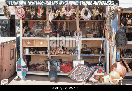 A typical hawkers stall selling souvenirs near the City Market Nairobi Kenya East Africa Stock Photo