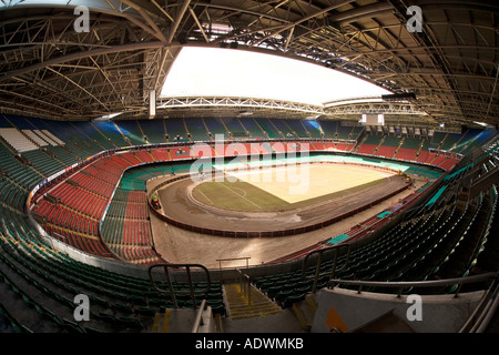 Wales Cardiff Centre Millennium Stadium interior pitch being changed to speedway track Stock Photo