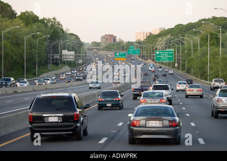 Volume of traffic travelling on freeway lanes outskirts of Washington DC USA Stock Photo