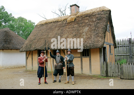 Historical performers in costume in re created colonial fort Jamestown Virginia United States of America Stock Photo