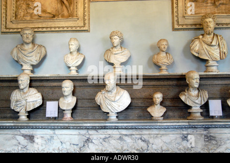 Busts of Roman Emperors in the Sala degli Imperatori in the Palazzo Nuovo at the Capitoline Museums, Rome Italy Stock Photo