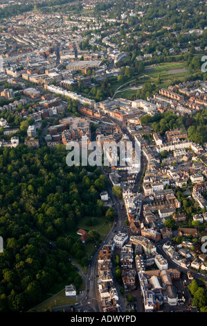 Aerial shot over Tunbridge Wells, Kent. Showing the Pantiles, Station, High Street, and Royal Victorial Place shopping centre. Stock Photo