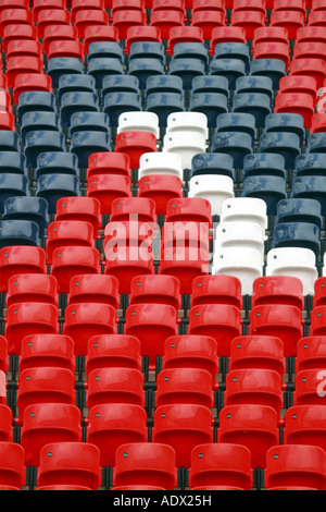 Rows of seats in a soccer rugby football stadium Stock Photo