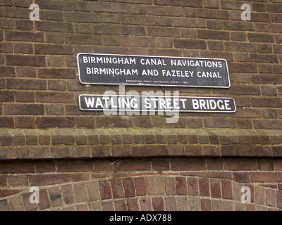 Watling Street Bridge sign on canal bridge at Fazeley Junction Stock Photo