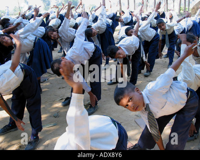 Children doing morning exercise at their school in Katmandu Stock Photo