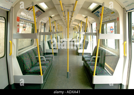 Interior of a London Underground District Circle line carriage. Stock Photo