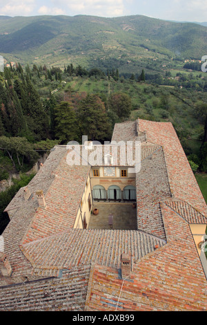 Il Palazzone viewed looking down from its tower Cortona Italy Stock Photo