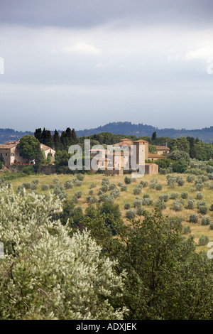 Farmland Buildings in an agricultural Italian landscape. A Farm buildings,  Lanscape of  Poggibonsi, Province of Sienna, Tuscany. Italy, Europe, EU Stock Photo