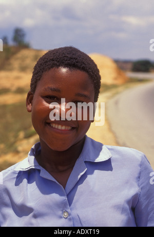 1 one Zimbabwean girl teenage girl teenager student wearing school uniform portrait living east of Mutare in Manicaland Province in Zimbabwe Africa Stock Photo