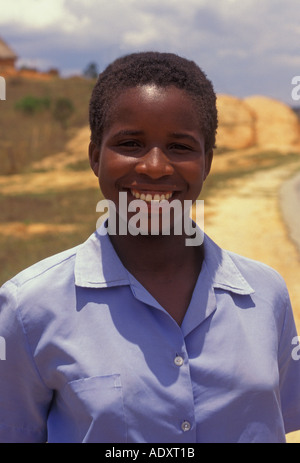 1 one Zimbabwean girl teenage girl teenager student wearing school uniform portrait living east of Mutare in Manicaland Province in Zimbabwe Africa Stock Photo