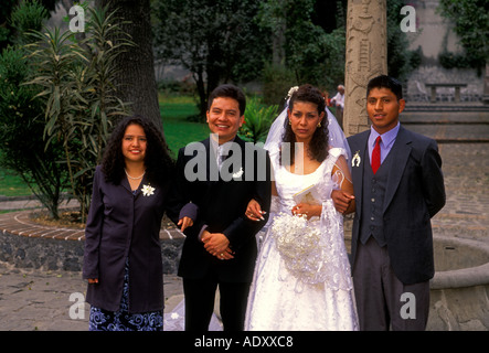 Mexican people, bride and groom, newlyweds, husband and wife, wedding guests, San Jacinto Church, San Angel, Mexico City, Federal District, Mexico Stock Photo