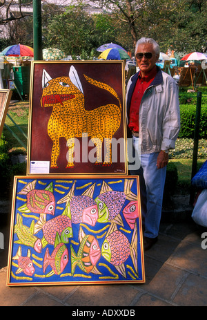 artist, Gustavo Olguin, Saturday Bazaar, Bazar Sabado, San Jacinto Plaza, San Angel, Mexico City, Federal District, Mexico Stock Photo