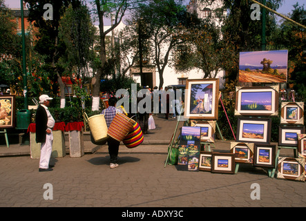 vendors, paintings, Saturday Bazaar, Bazar Sabado, San Jacinto Plaza, San Angel, Mexico City, Federal District, Mexico Stock Photo