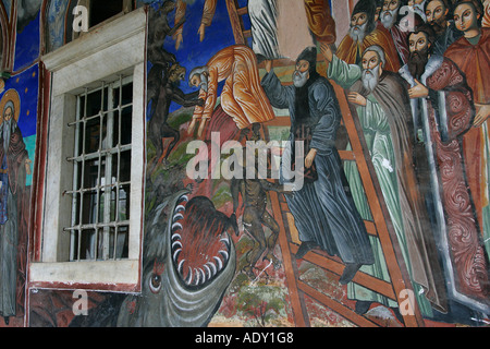 Mount Athos Holy Land fresco the holy Bible icon iconic graphic picture postcard colorful multicolor travel tourism colour color Stock Photo