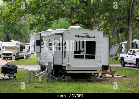 A Trailer with Slides at the Encore RV Resort Near Ocala FL Stock Photo